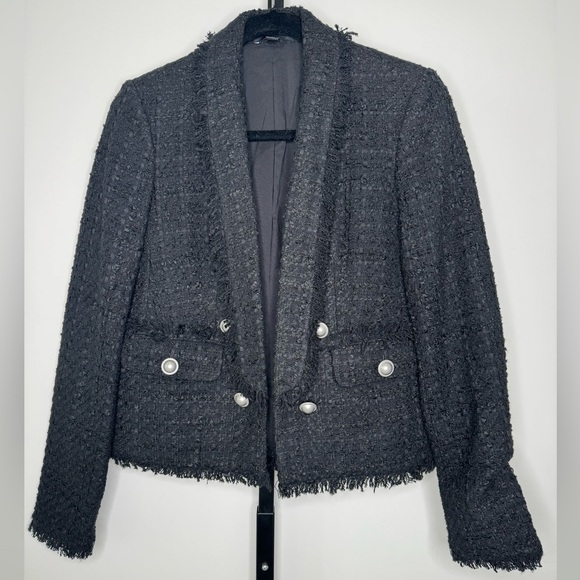 Express Black Button-Front Bouclé Blazer - Classic Sophistication and Chic Style - Picture 1 of 6